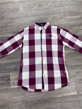 Fredd Marshall Plaid Button Down Shirt Mens L+ Burgundy Check Cotton